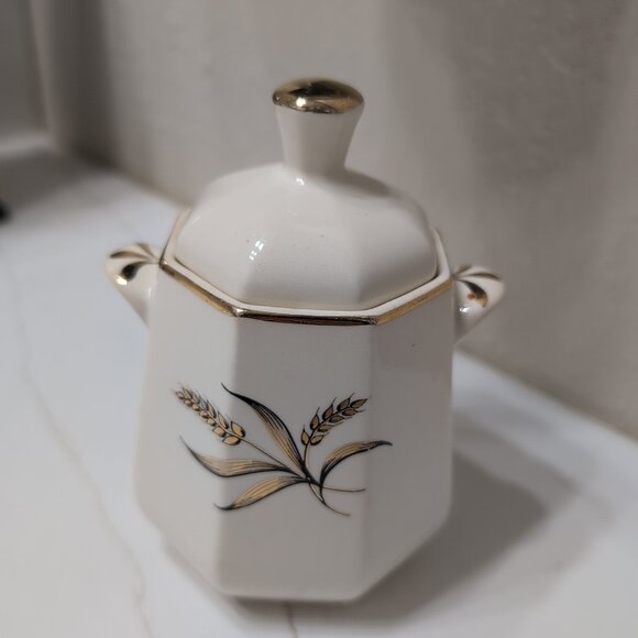 Vintage Midcentury Modern Harkerware Golden Wheat Sugar Jar MCM - Picture 2 of 5